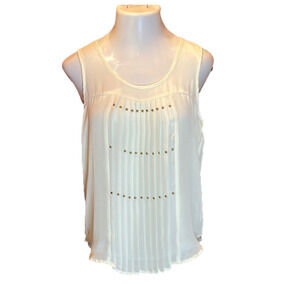 BLU PEPPER  Sheer Cream Tank Top w/ Gold Stud Trim NWT!